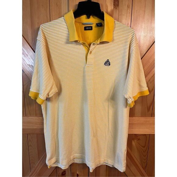 Izod Men Shirt Polo Short Sleeve Embroidered Logo Button Collar Striped Size XL - Picture 1 of 5